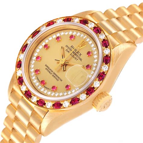 yellow gold presidential rolex with diamond and rubies|rolex lady president 69198.